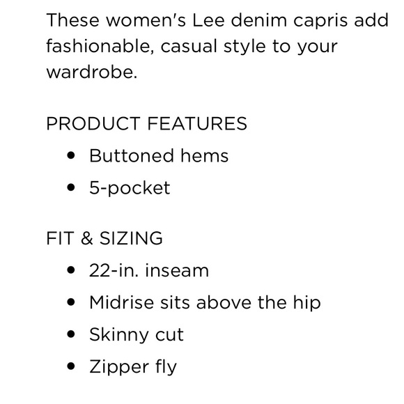 LEE Modern Series Capri Jeans Jayla Button Hem Midrise Fit Blue Size 6 Women’s - Picture 7 of 16